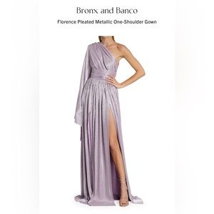 Bronx and Banco Florence Pleated Metallic One-Shoulder Gown Size M Brand New